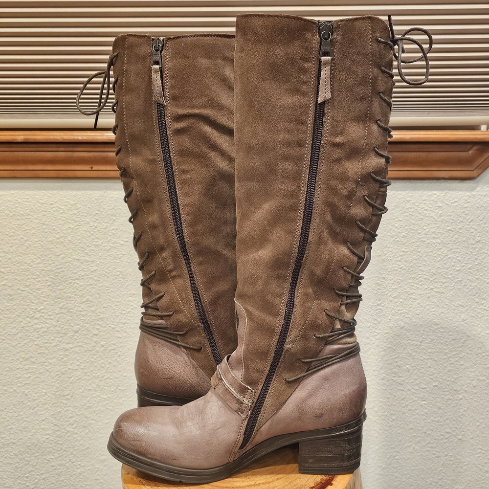 Miz Mooz Shankara Tall Brandy Leather Boots Side Zip Back Lace EU 40/US 9.5-10
